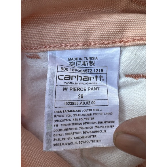 Carhartt Pants Women Peach Sz 29x30 Work In Progress RW Boyfriend Pierce Canvas - Picture 3 of 9